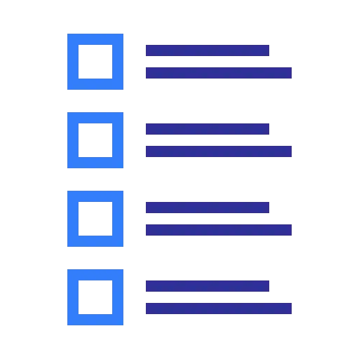 Post list icon with four horizontal lines and checkboxes, representing a content list or task list layout.