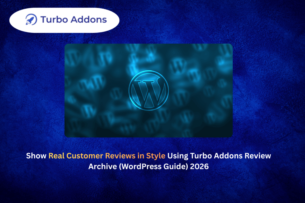 Turbo Addons Review Archive widget showing customer review cards in Elementor