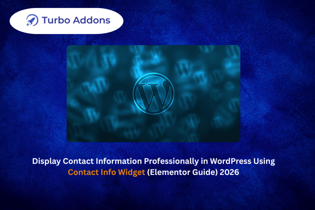 Contact info widget Elementor layout showing address, phone, and email cards
