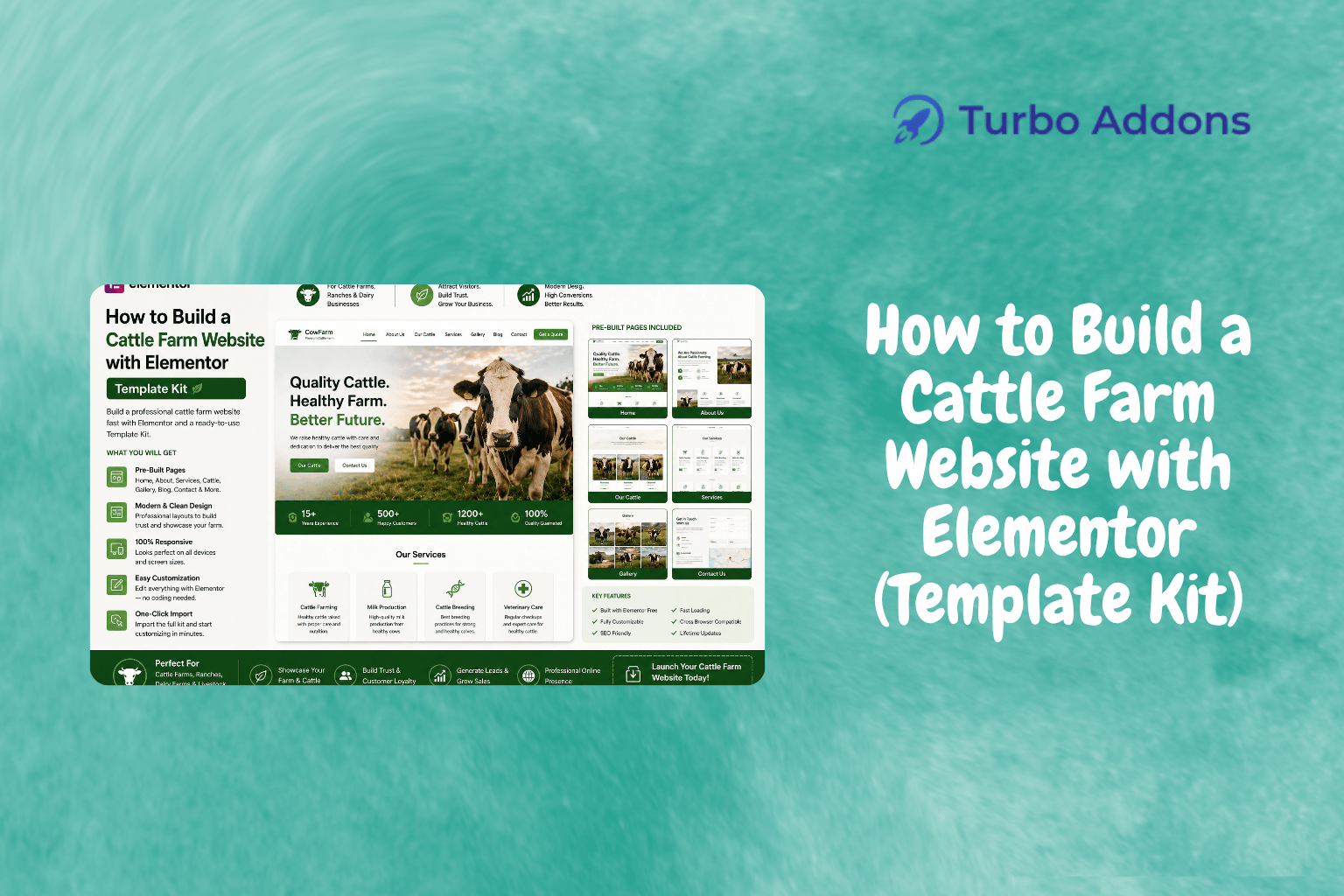 Turbo Addons template kit preview for building a cattle farm website