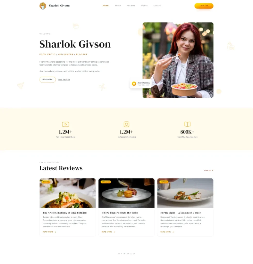 01 Food Blogger Template For Free