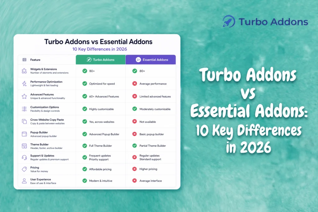 Turbo Addons vs Essential Addons: 10 Key Differences in 2026 - Turbo Addons