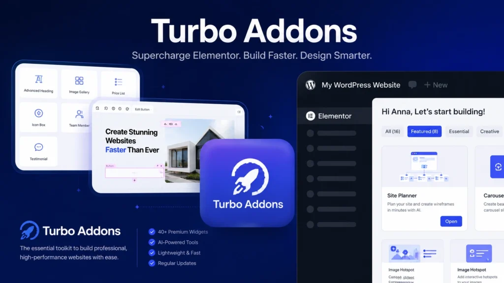 Top 20 free Elementor widgets showcased in Turbo Addons